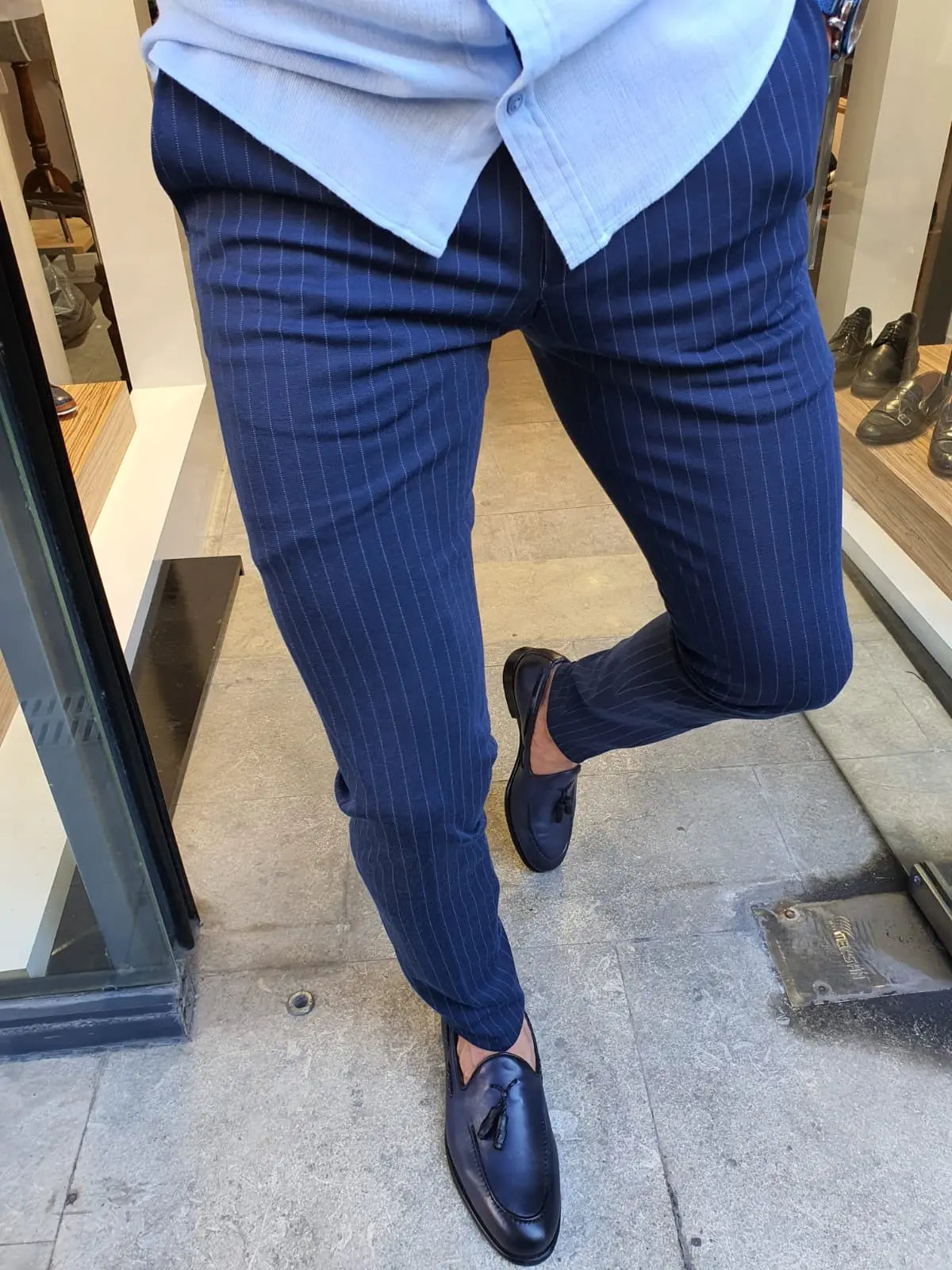 Oakland Indigo Slim Fit Pinstripe Pants - BRABION