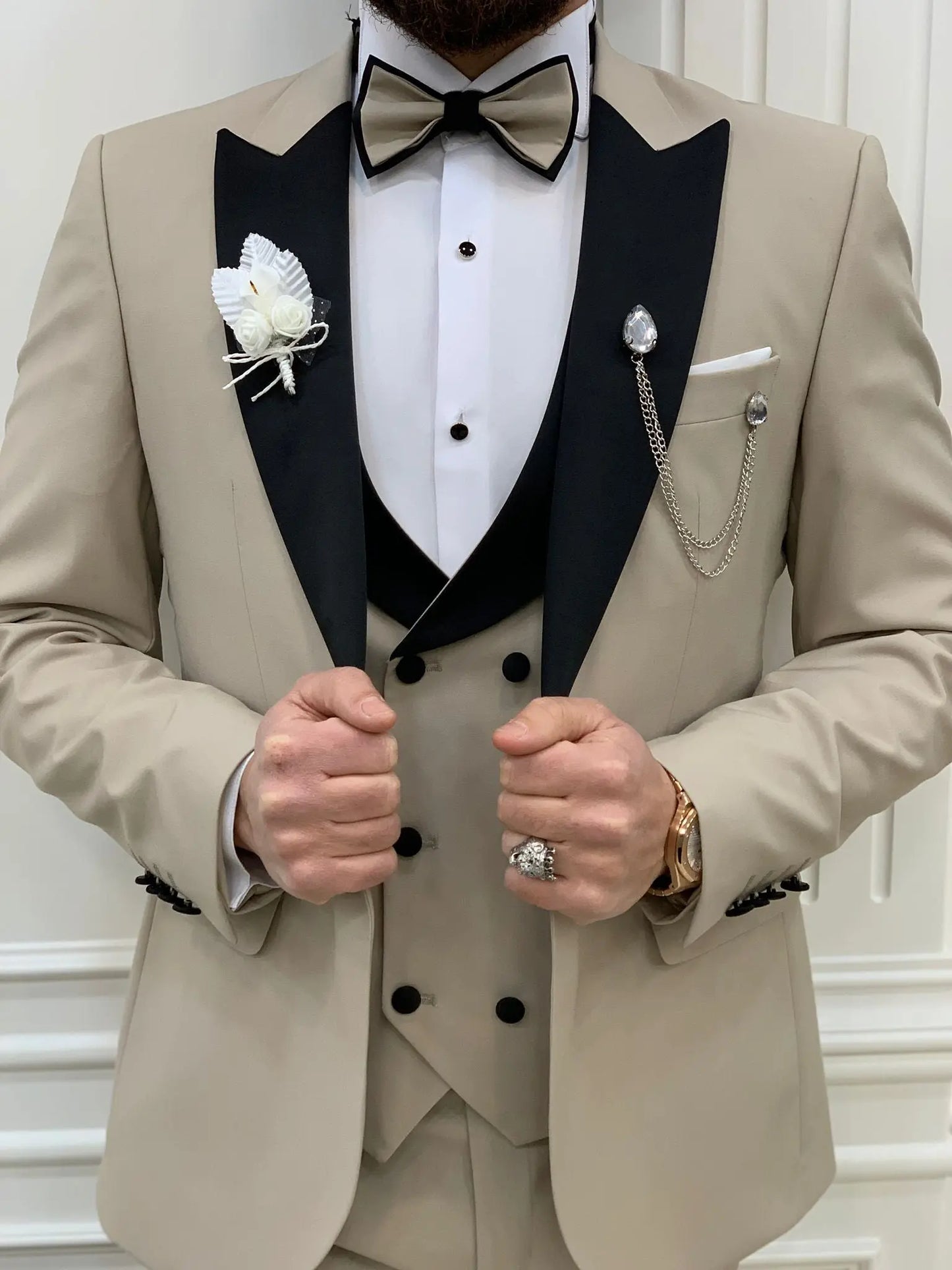 Perris Beige Slim Fit Tuxedo - Elevate Your Formal Style - BRABION
