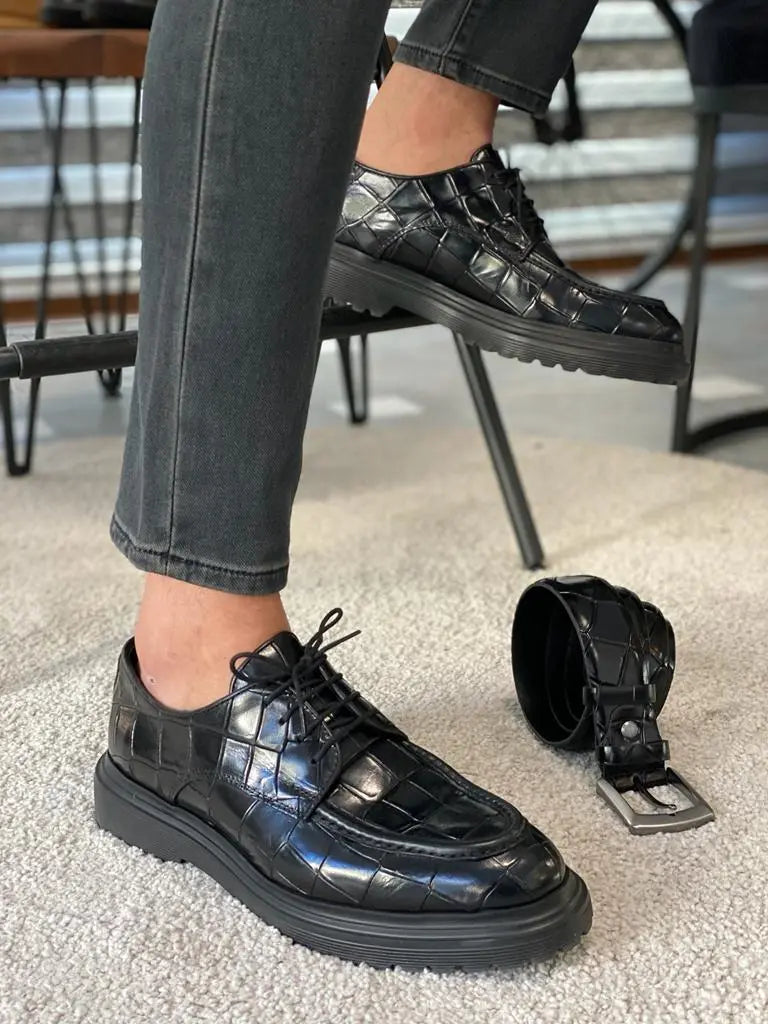 Toros Black Laced Derby - Classic Leather Formal Shoes - BRABION