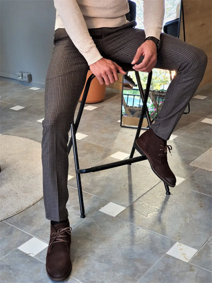 Clemson Camel Slim Fit Plaid Pants: The Perfect Blend of Comfort and Style - BRABION