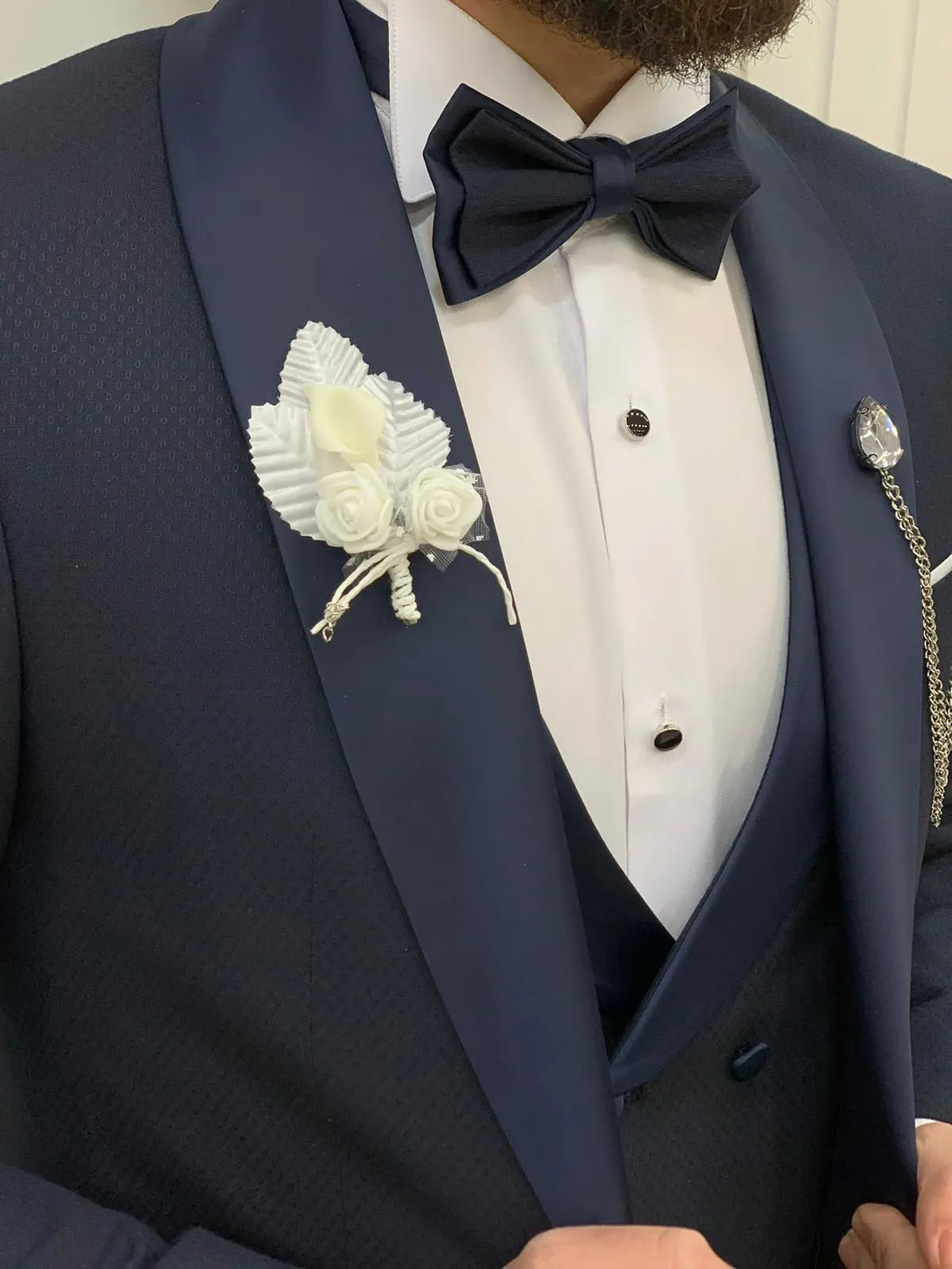 Avion Navy Blue Slim Fit Shawl Lapel Tuxedo - BRABION