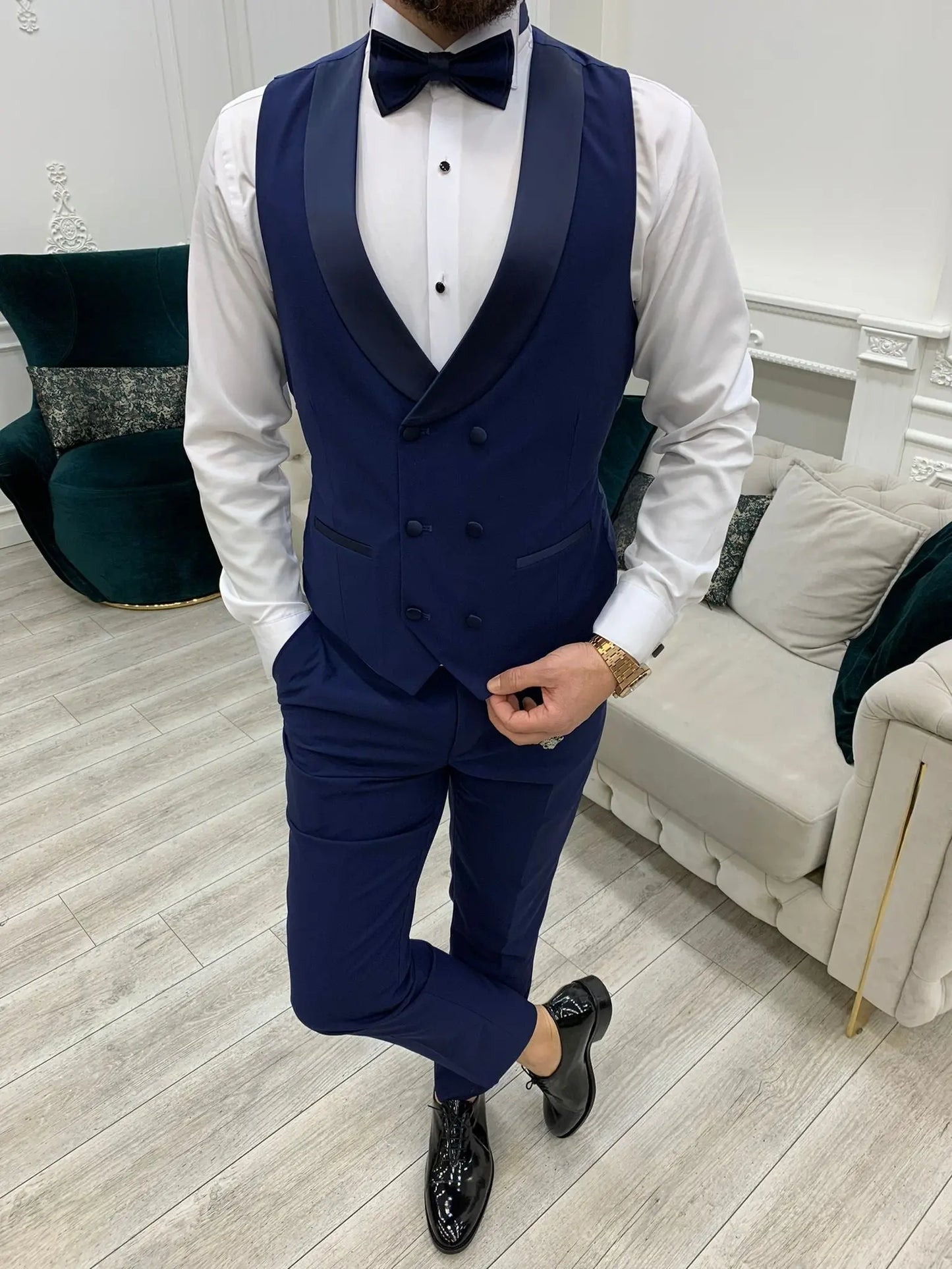 Perris Navy Blue Slim Fit Tuxedo - BRABION