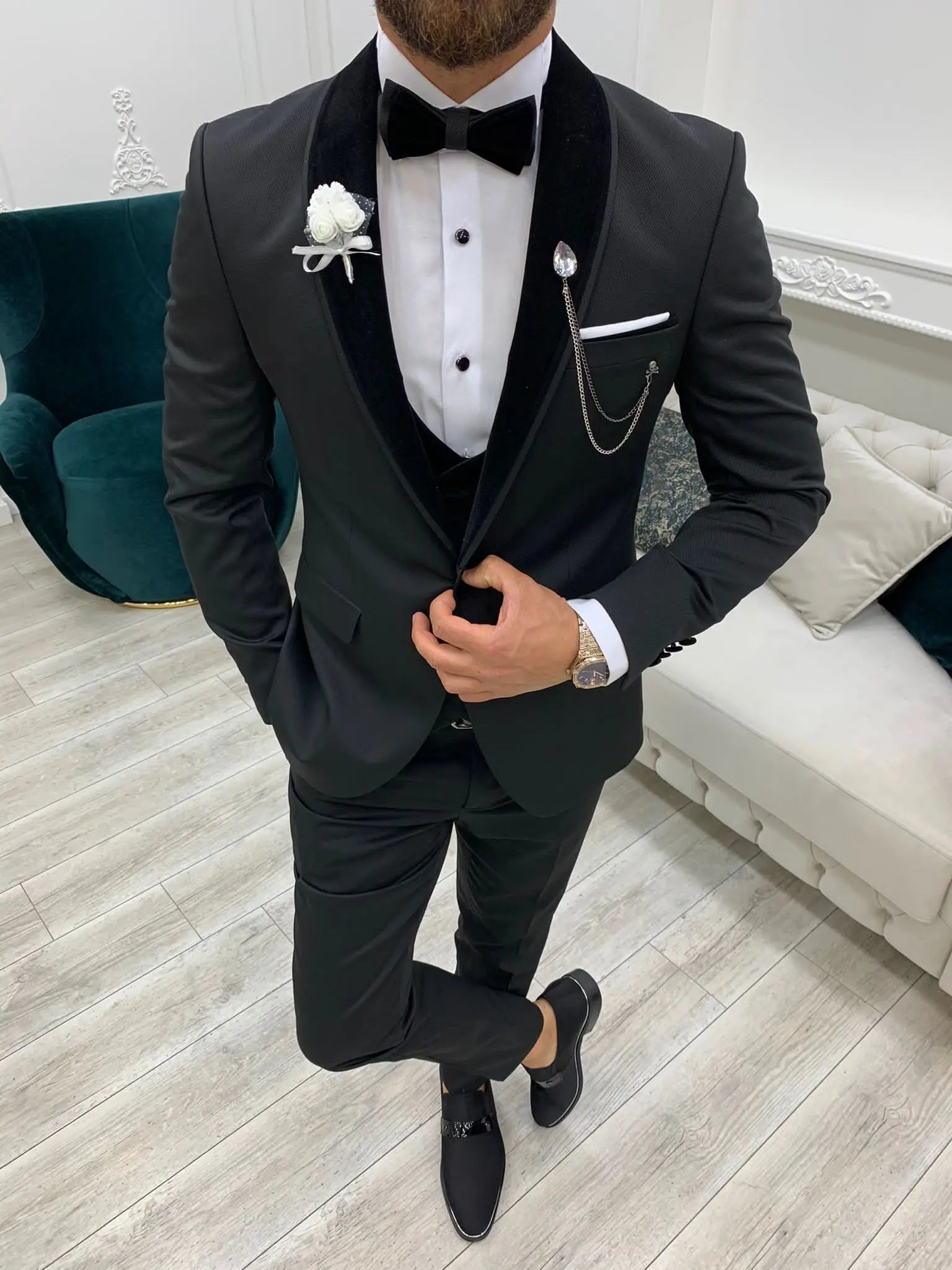 Wilson Black Velvet Shawl Lapel Tuxedo - Elevate Your Formal Attire - BRABION