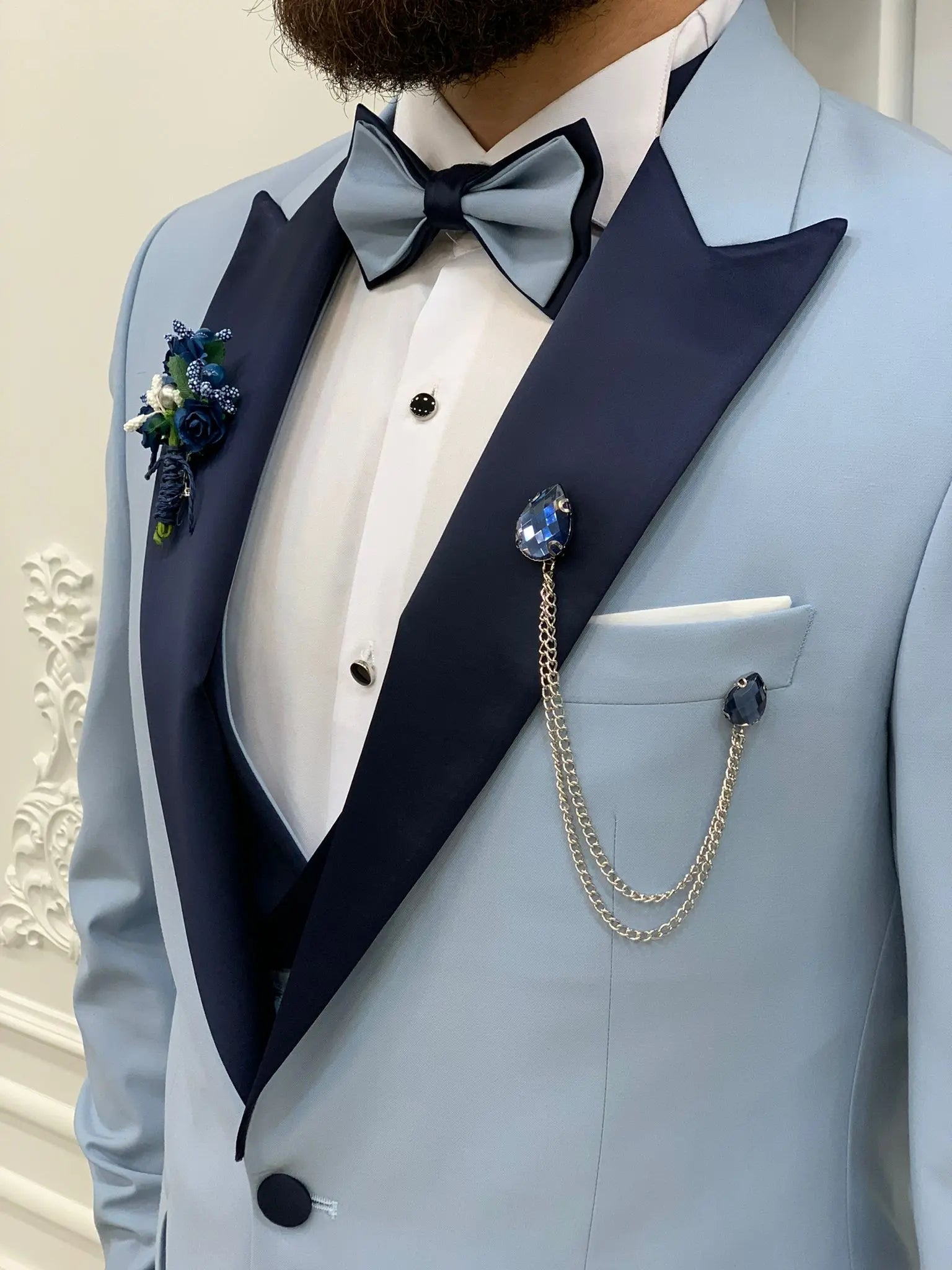 Perris Ice Blue Slim Fit Tuxedo - BRABION