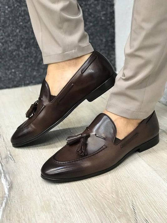 Tassel Leather Dark Brown Loafers – Sophisticated Footwear for Every Occasion - BRABION
