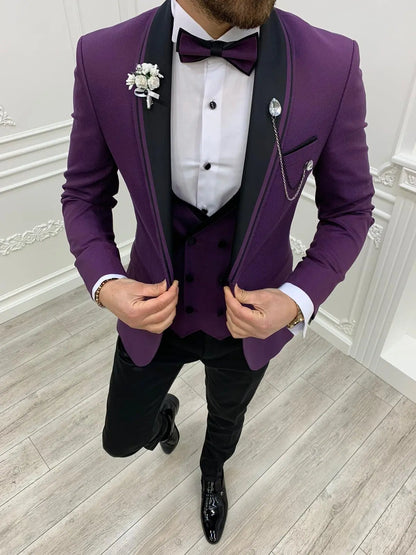 Napoli Purple Slim Fit Shawl Lapel Tuxedo - BRABION