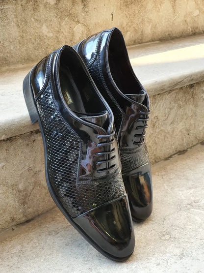 Henderson Black Wholecut Derbies - Navy Blue Patent Leather Elegance - BRABION