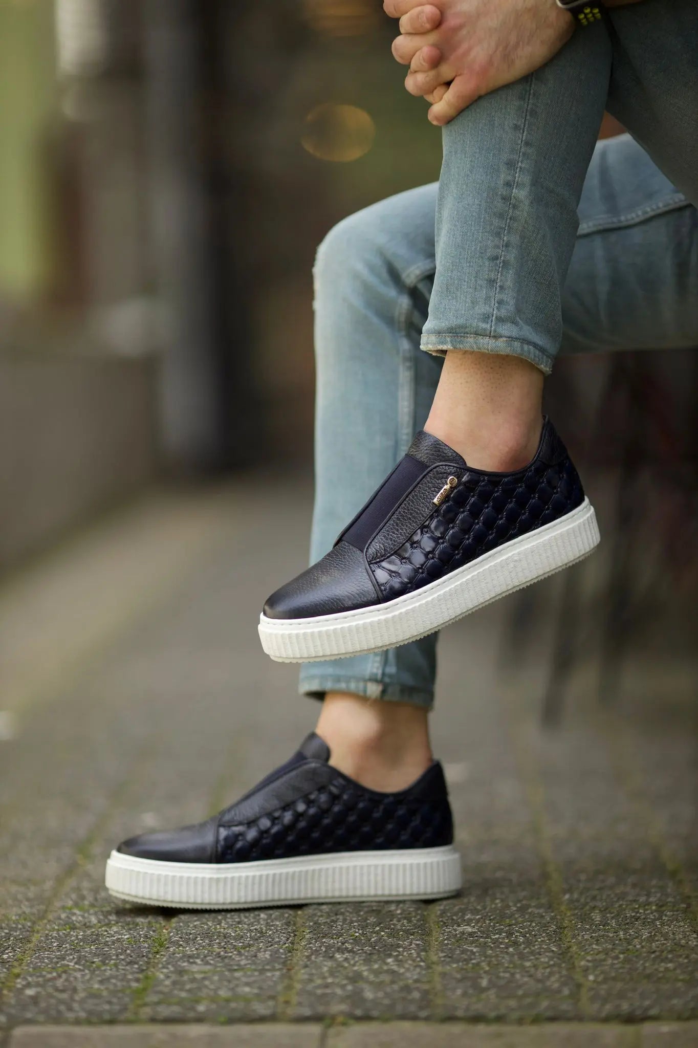 Naposi Eva Sole Lace Navy Blue Shoes - Elegant Leather Footwear for Men - BRABION