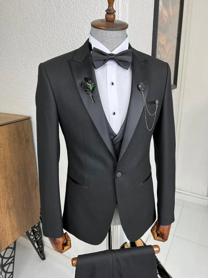 Veneta Slim Fit Dovetail Collared Black Tuxedo - BRABION