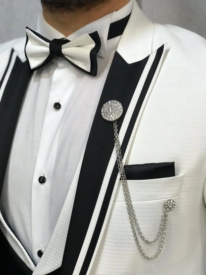 Infinite White Tuxedo with Black Vest - Timeless Elegance for Men - BRABION