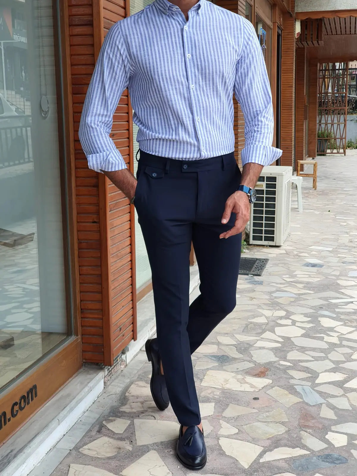 Jackson Navy Blue Slim Fit Pants - Versatile Elegance for Every Occasion - BRABION