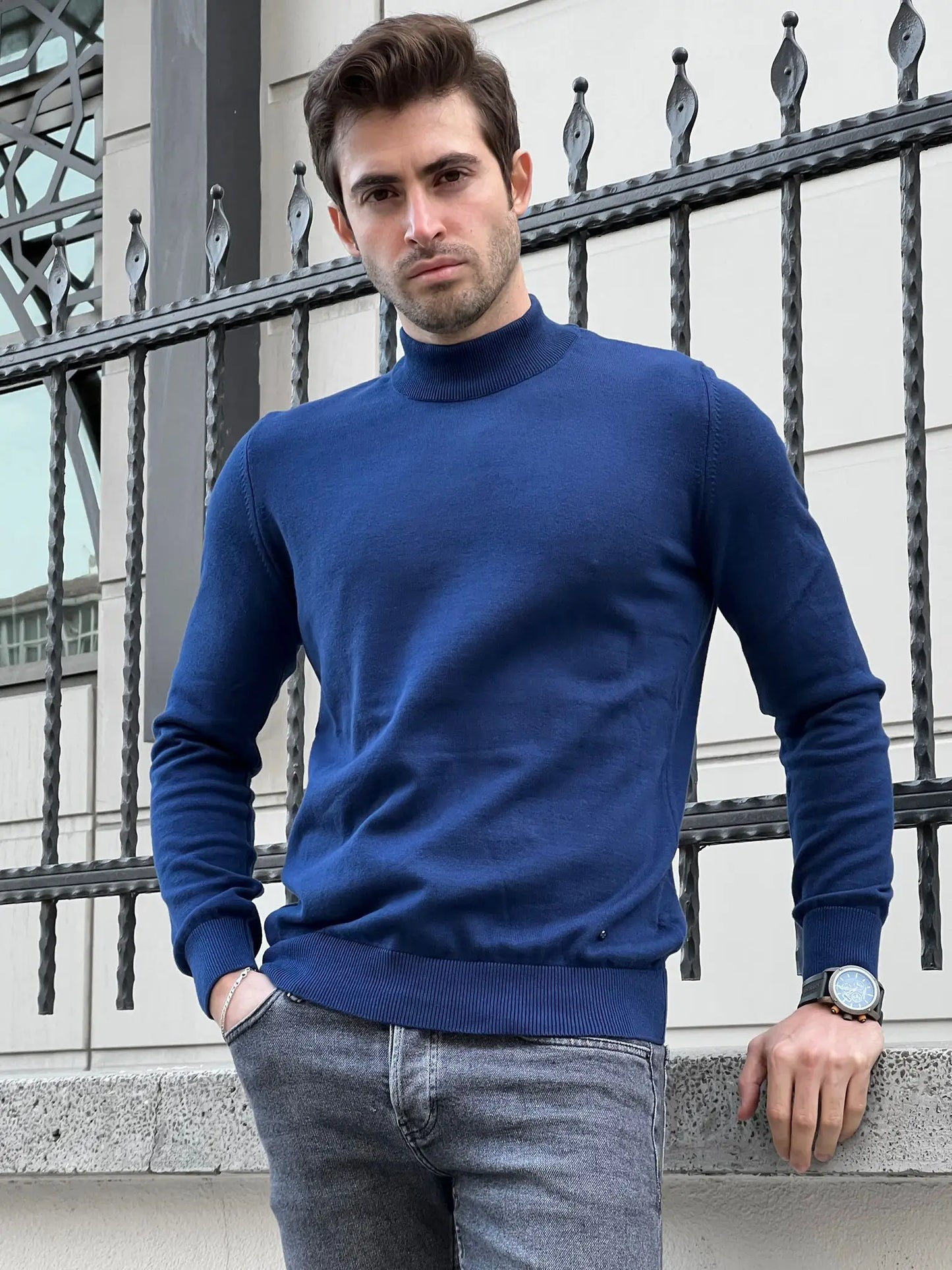Stefano Slim Fit Sax Turtleneck Sweater - BRABION