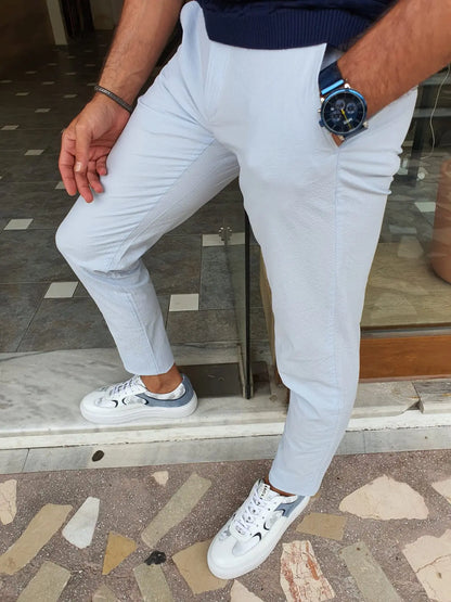Berton Blue Slim Fit Cotton Pants - BRABION