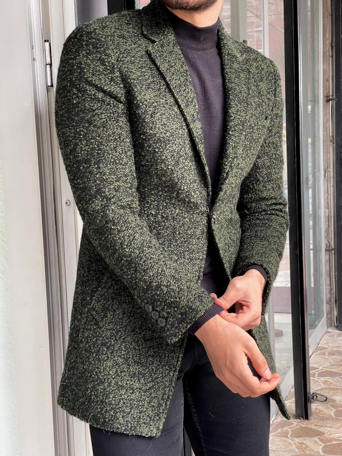 Melbourne Khaki Slim Fit Wool Long Coat - BRABION