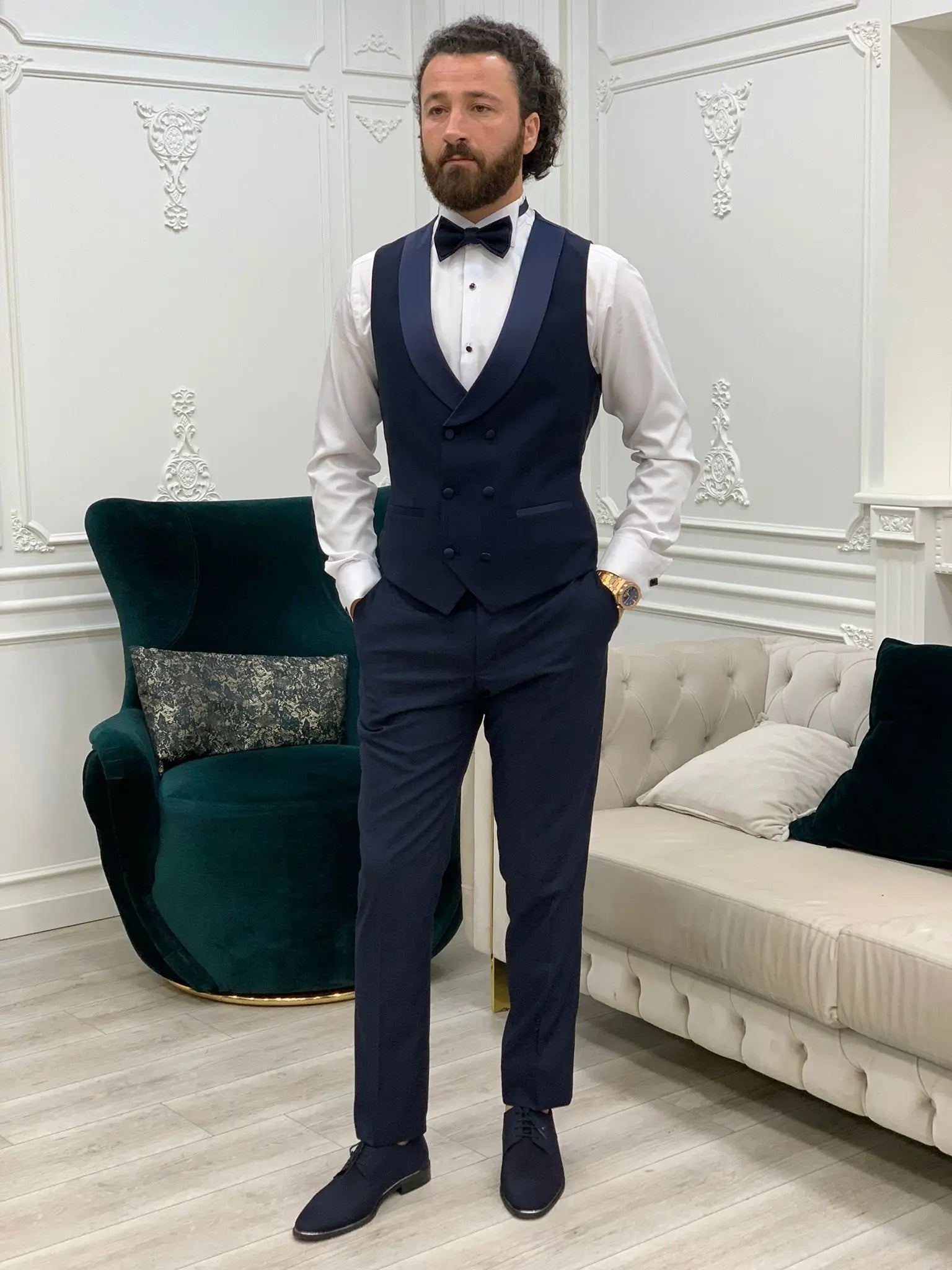 Porto Navy Blue Slim Fit Tuxedo for Timeless Elegance - BRABION