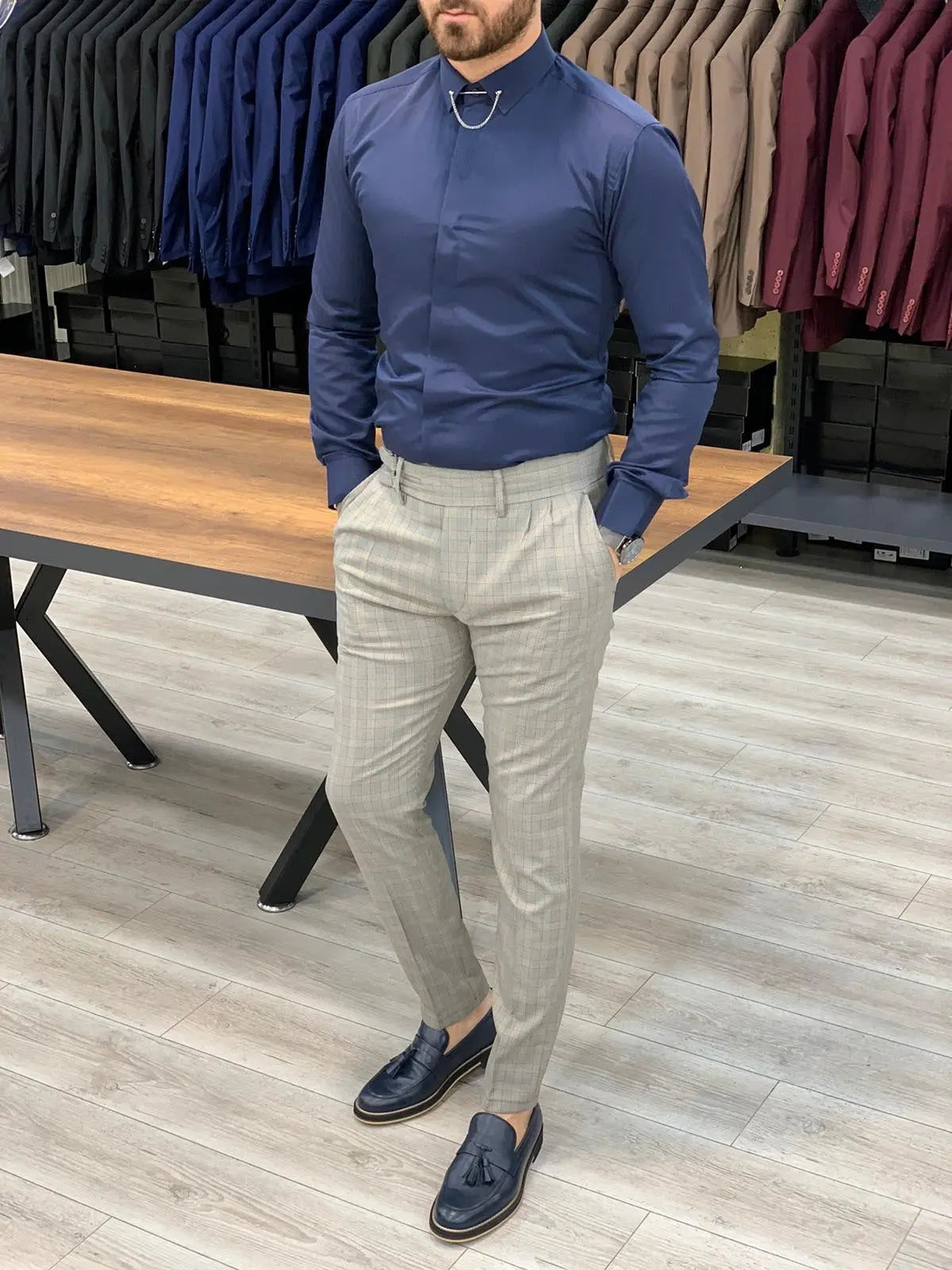 Jake Navy Blue Slim Fit Shirt - BRABION