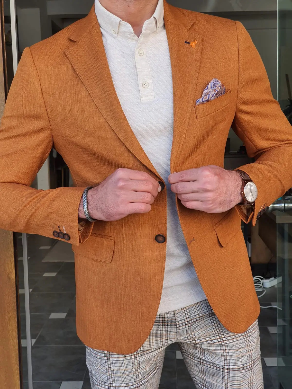 Montreal Brown Slim Fit Cotton Blazer - BRABION