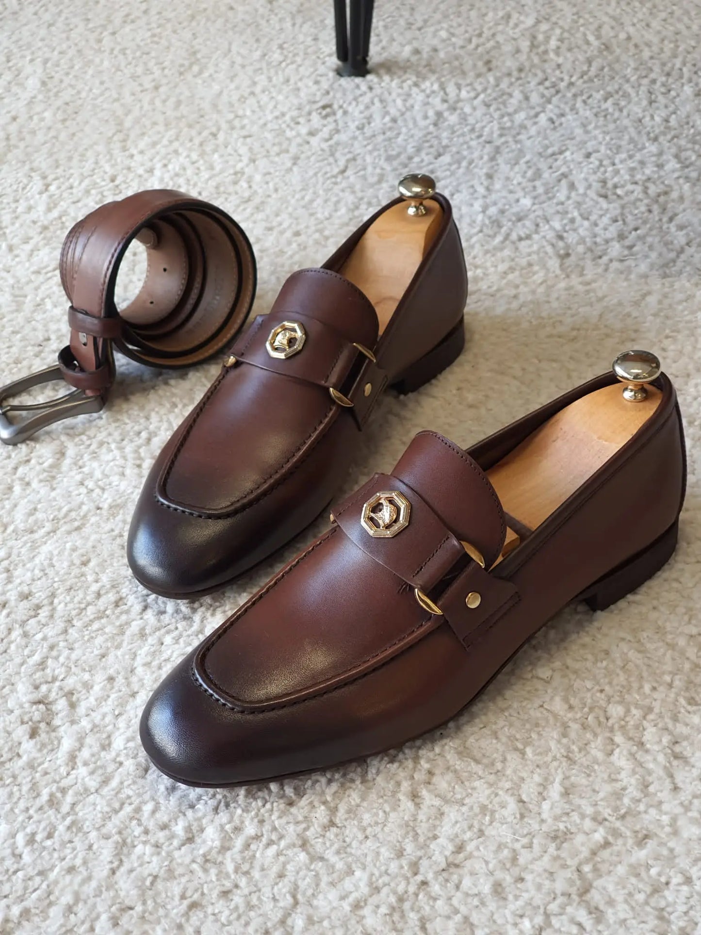 Berton Brown Penny Loafers - Timeless Leather Elegance - BRABION
