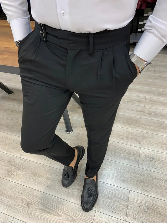 Jake Black Double Pleated Buckled Slim Pants - Versatile Elegance for Every Occasion - BRABION