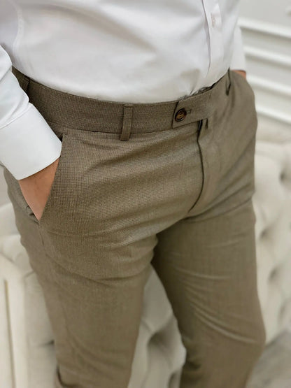 Coffee Italian Style Slim Fit Trousers - BRABION