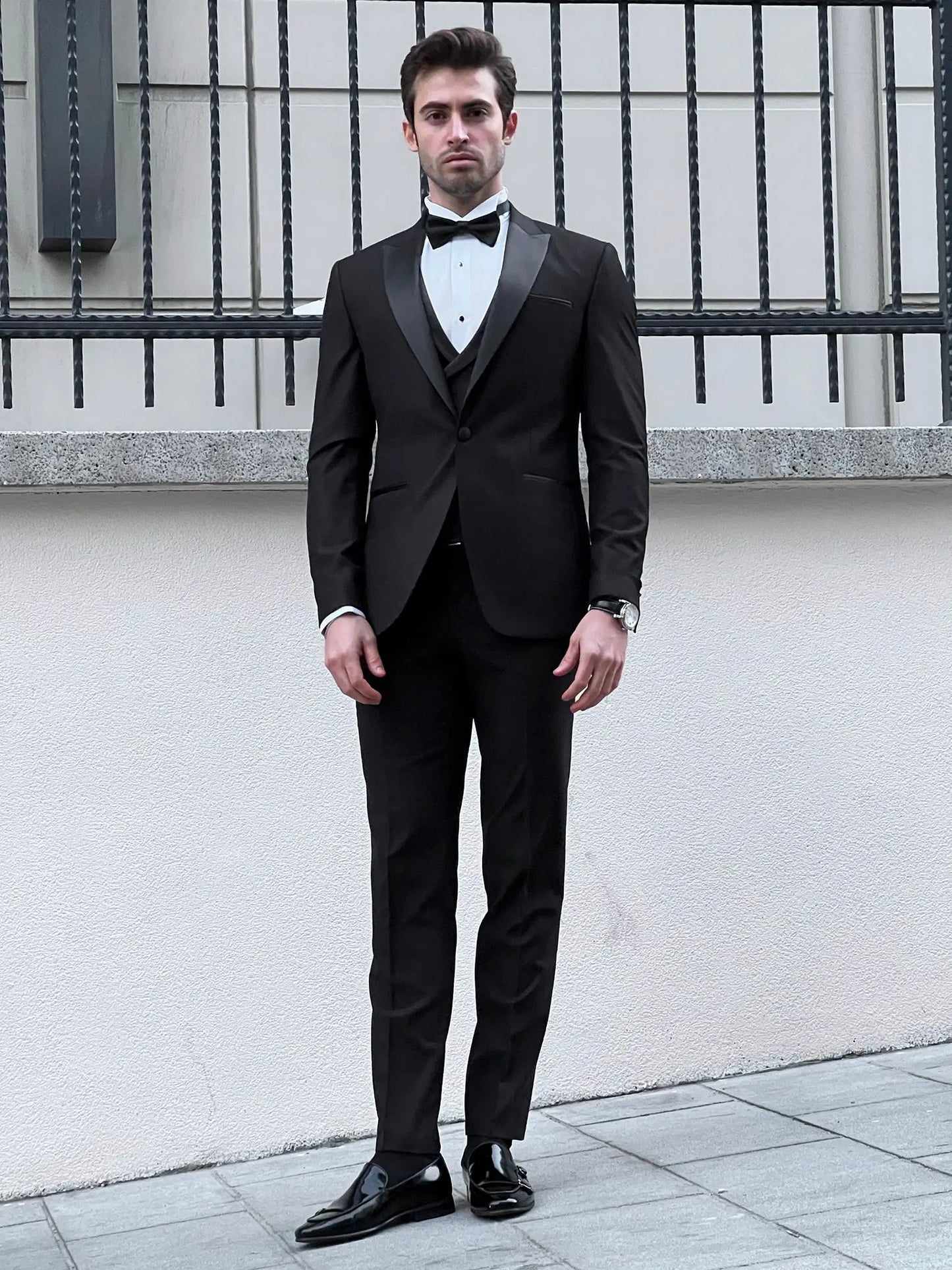 Fabio Black Peak Lapel Slim Fit Tuxedo - BRABION