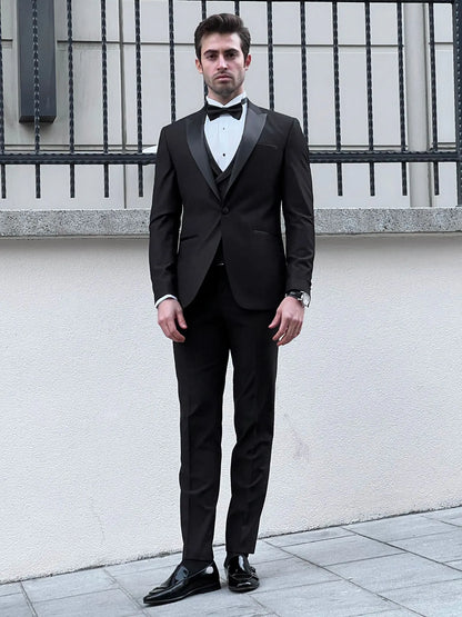 Fabio Black Peak Lapel Slim Fit Tuxedo - BRABION