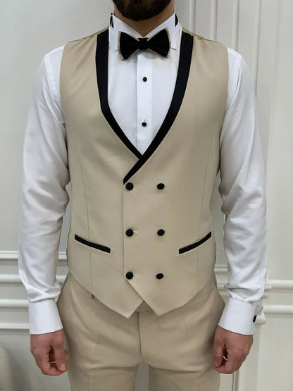 Glendale Beige Slim Fit Shawl Lapel Tuxedo – Elegant Formalwear for Men - BRABION