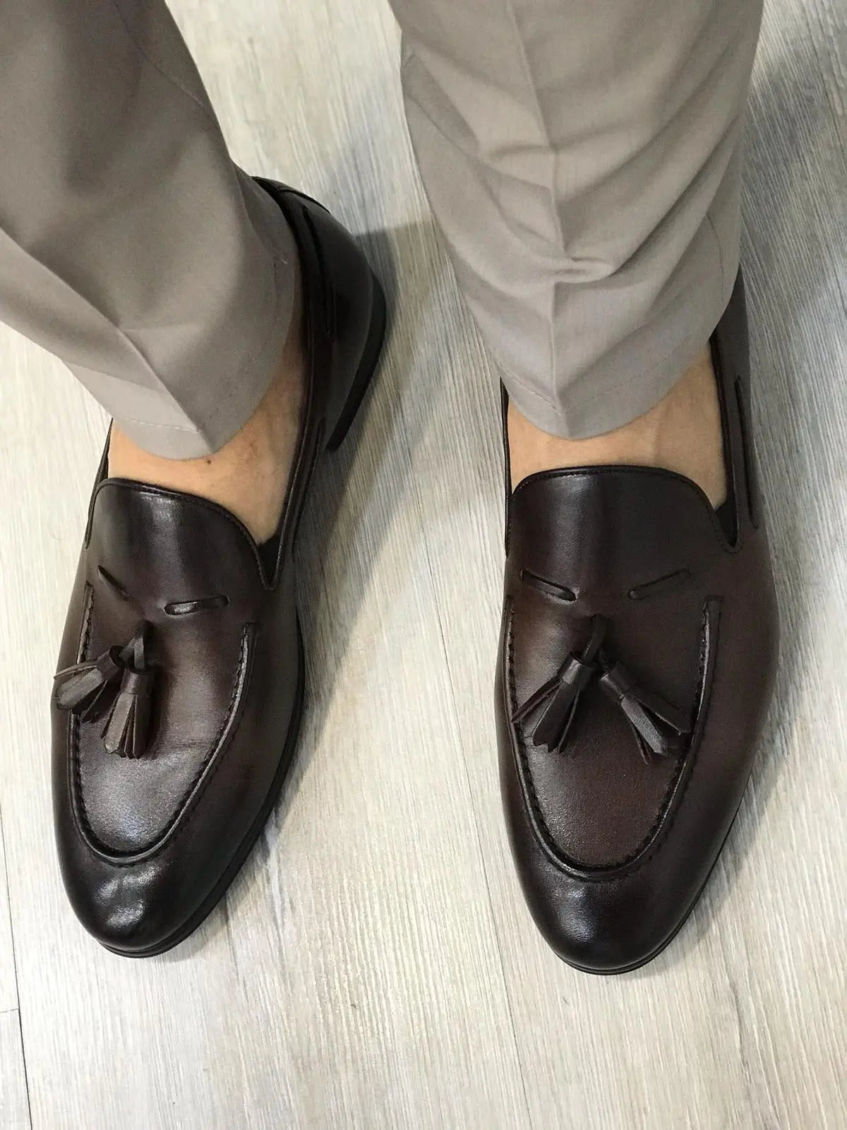 Tassel Leather Dark Brown Loafers – Sophisticated Footwear for Every Occasion - BRABION