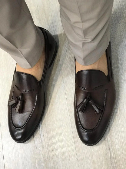 Tassel Leather Dark Brown Loafers – Sophisticated Footwear for Every Occasion - BRABION