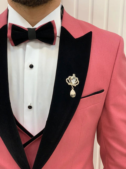 Eden Pink Slim Fit Velvet Peak Lapel Tuxedo for Men - BRABION
