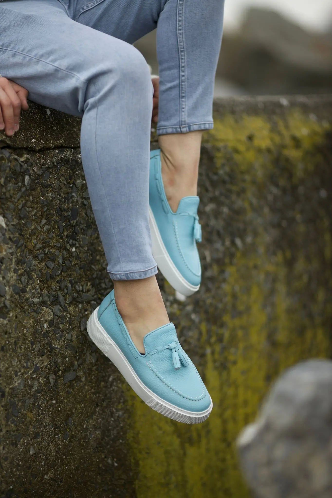Prince Tassel Detail Leather Blue Shoes - BRABION