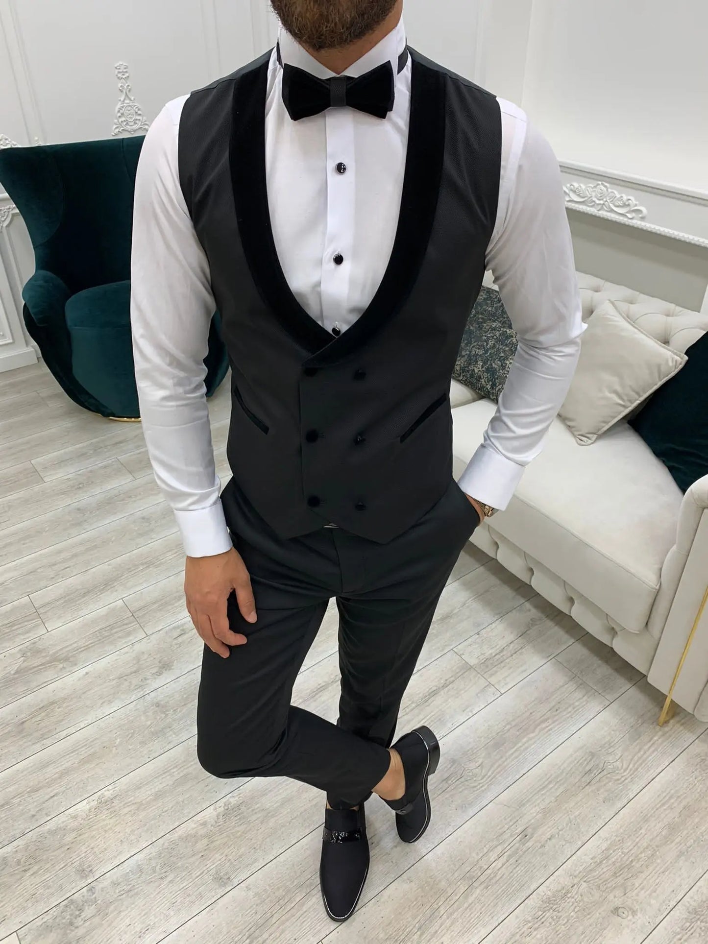 Wilson Black Velvet Shawl Lapel Tuxedo - Elevate Your Formal Attire - BRABION