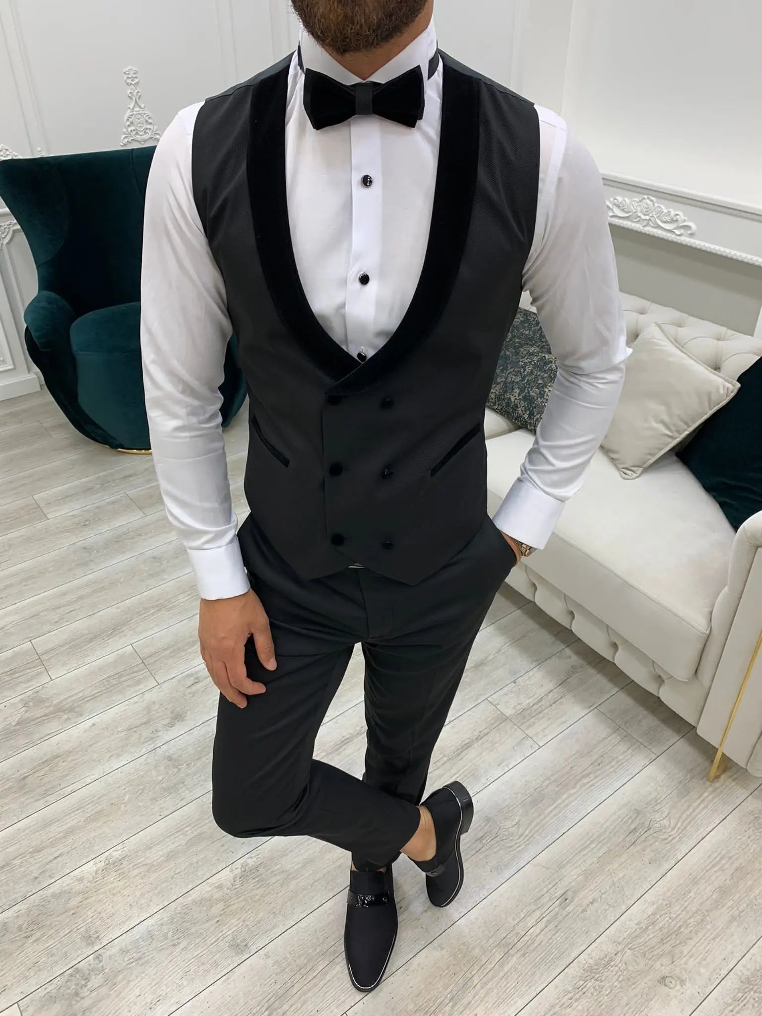 Wilson Black Velvet Shawl Lapel Tuxedo - Elevate Your Formal Attire - BRABION