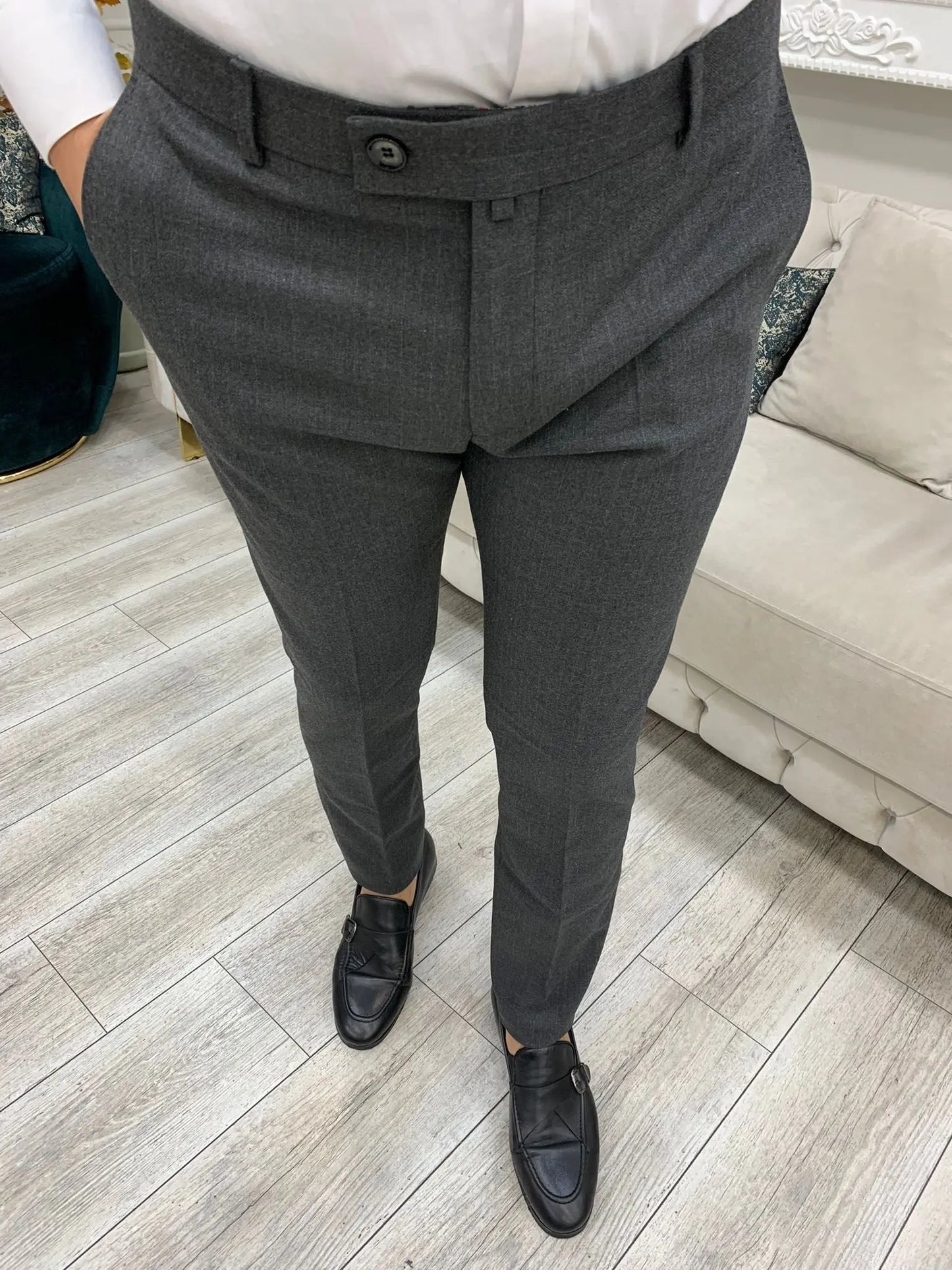 Anthracite Italian Style Slim Fit Trousers for Men - BRABION