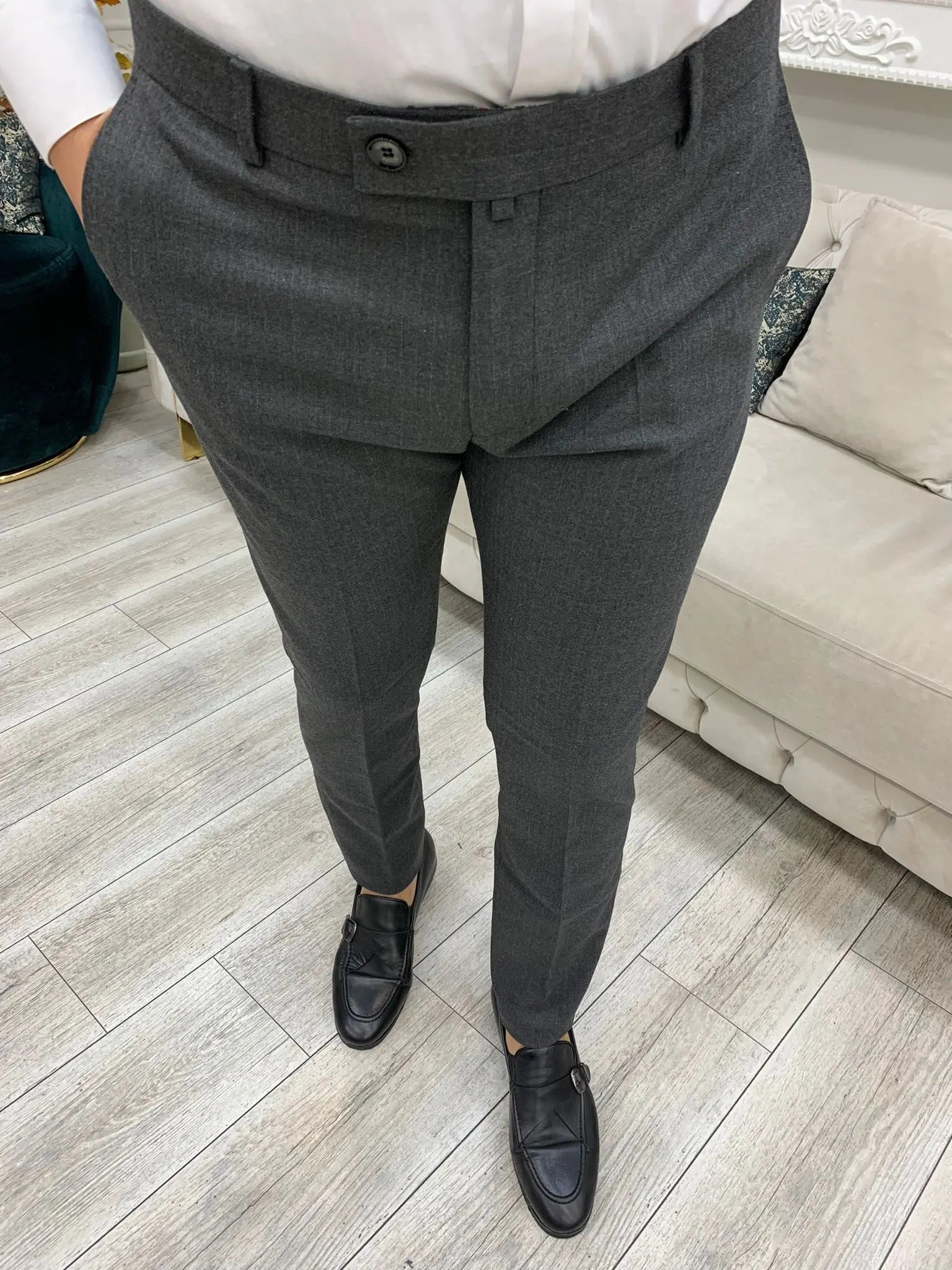 Anthracite Italian Style Slim Fit Trousers for Men - BRABION