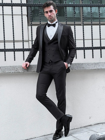 Fabio Black Peak Lapel Slim Fit Tuxedo - BRABION