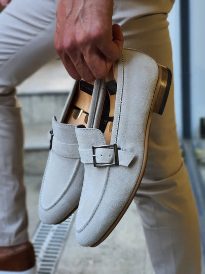 Henderson Beige Suede Buckle Loafers - BRABION