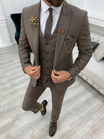 Lance Coffee Slim Fit Three-Piece Suit BOJONI