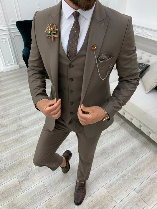 Lance Coffee Slim Fit Three-Piece Suit BOJONI