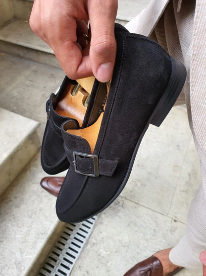 Henderson Black Suede Buckle Loafers: Elegant Comfort for Every Occasion - BRABION