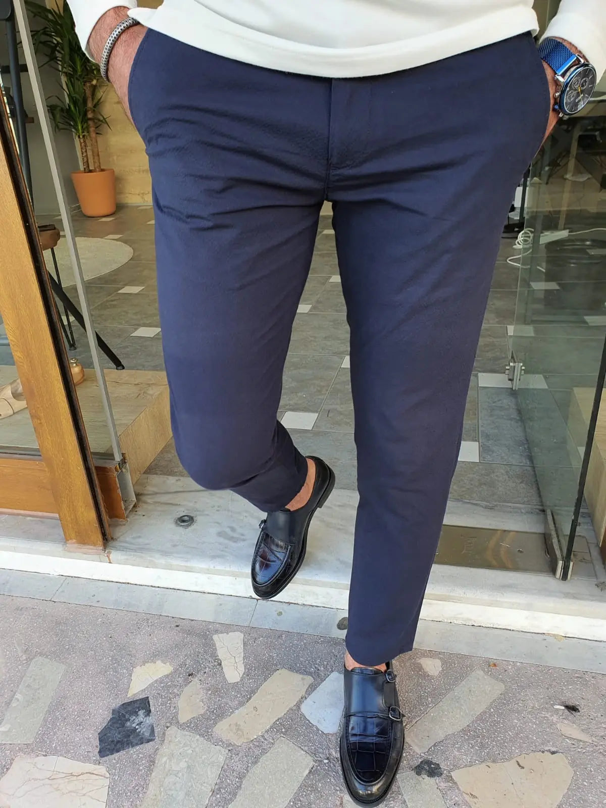 Montreal Navy Blue Slim Fit Cotton Pants for Every Occasion - BRABION