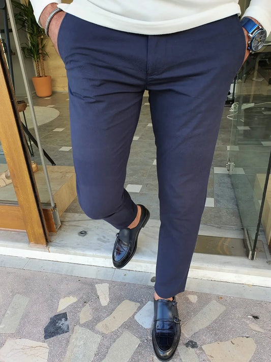 Montreal Navy Blue Slim Fit Cotton Pants for Every Occasion - BRABION