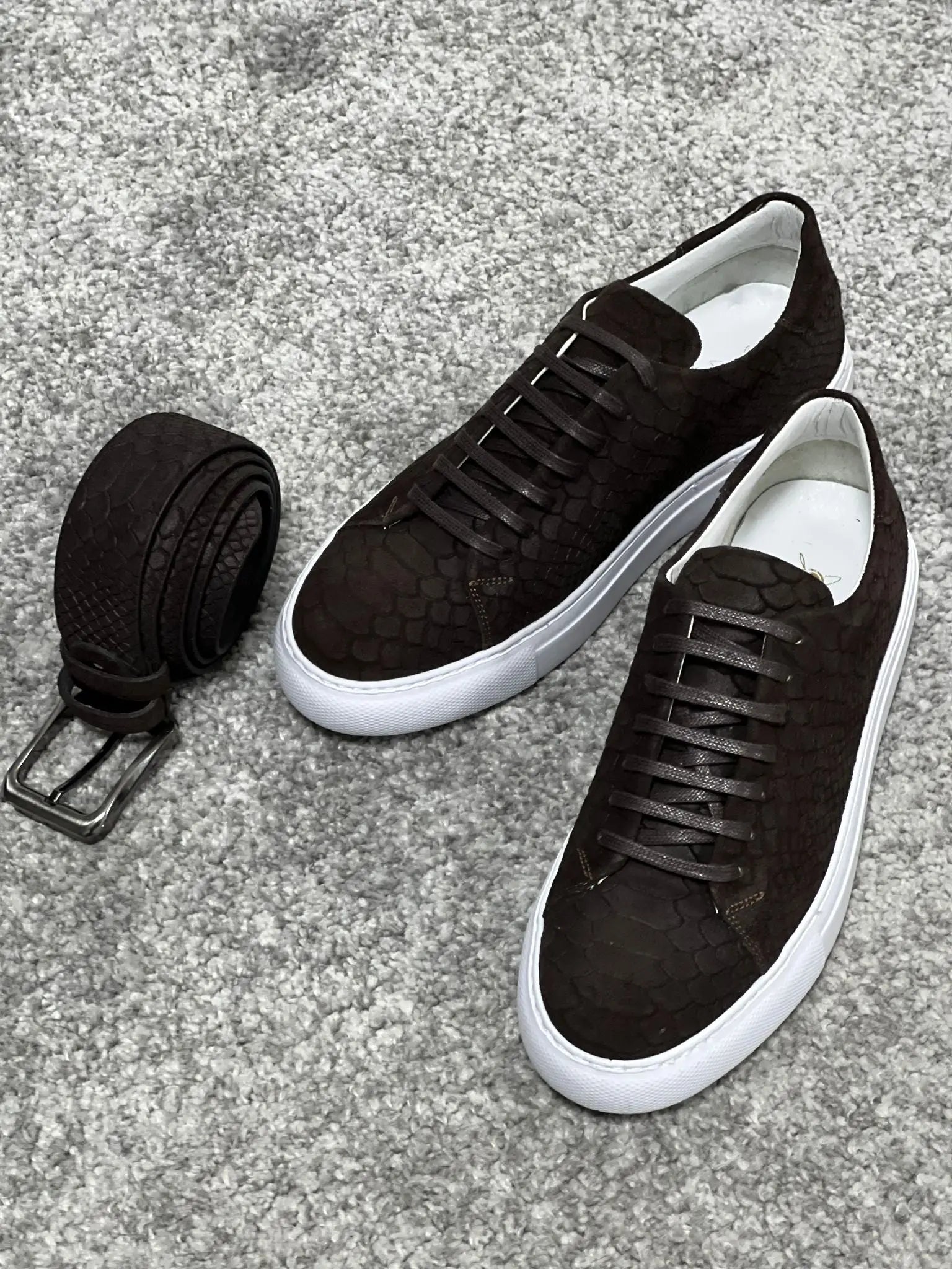Lenzi Special Edition Suede Print Leather Brown Sneakers - BRABION