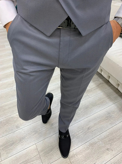 Infinite Gray Slim Fit Peak Lapel Tuxedo - BRABION