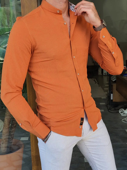 Brabion Aron Orange Slim Fit Long Sleeve Cotton Shirt - BRABION
