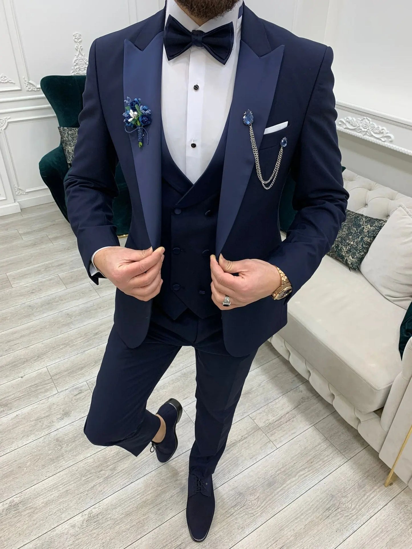 Porto Navy Blue Slim Fit Tuxedo for Timeless Elegance - BRABION