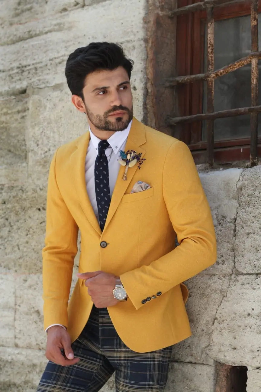 Marina Mustard Slim Fit Blazer - Elevate Your Style - BRABION