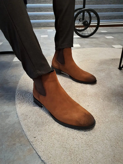 Torino Tan Suede Chelsea Boots - BRABION