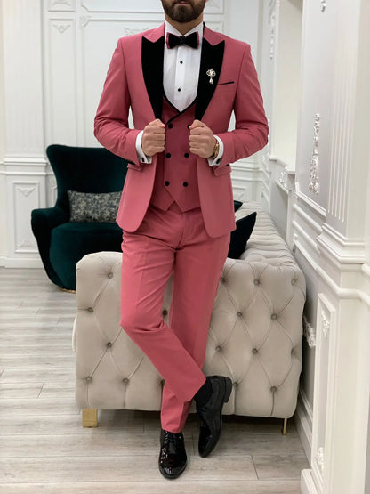 Eden Pink Slim Fit Velvet Peak Lapel Tuxedo for Men - BRABION