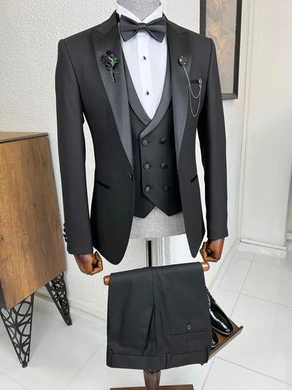 Veneta Slim Fit Dovetail Collared Black Tuxedo - BRABION